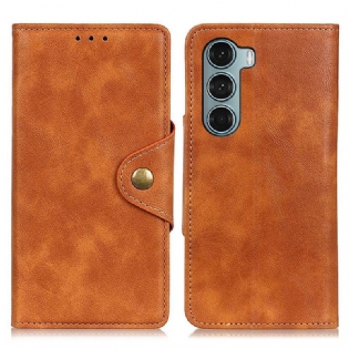 Flip Cover Moto G200 5G Vintage Imiteret Læder Og Knap