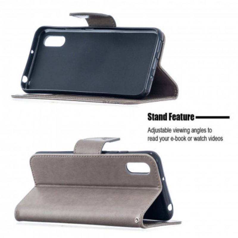 Flip Cover Xiaomi Redmi 9A Med Snor Sommerfugle Trykt Strappy