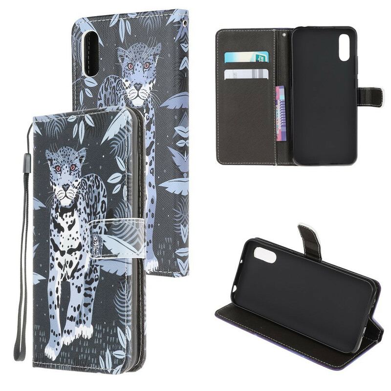 Læder Cover Xiaomi Redmi 9A Med Snor Strappy Leopard