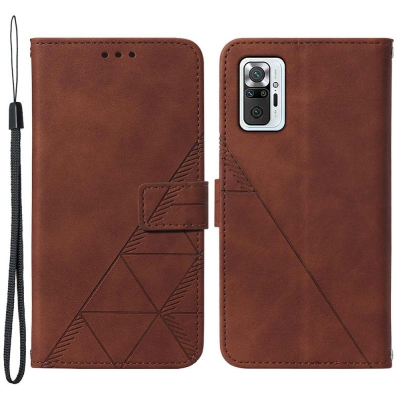 Flip Cover Xiaomi Redmi Note 10 Pro Med Snor Strappy Geometrisk Læderstil