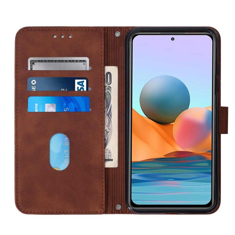 Flip Cover Xiaomi Redmi Note 10 Pro Med Snor Strappy Geometrisk Læderstil