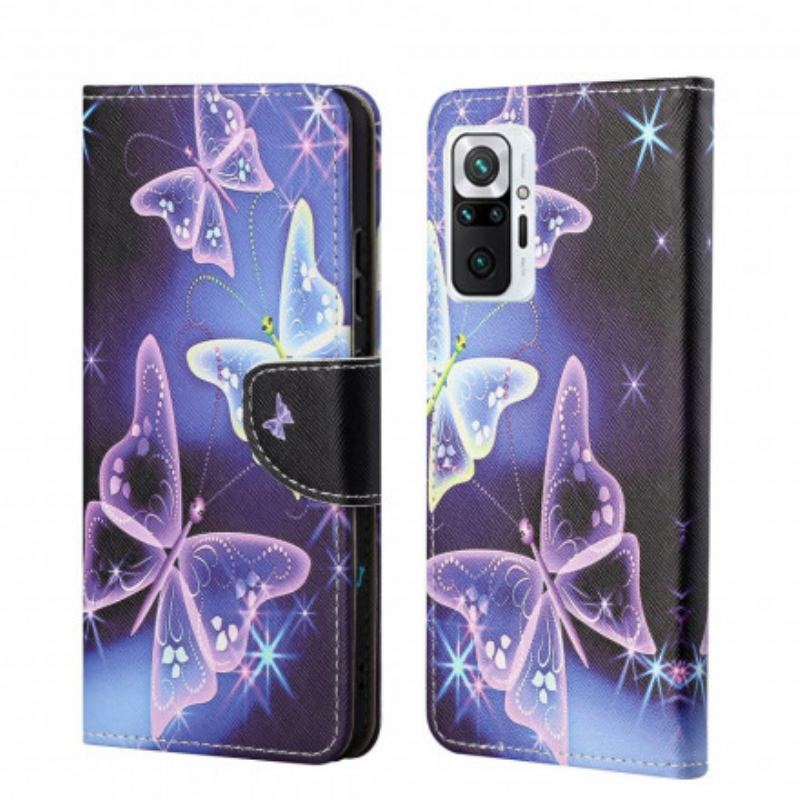 Læder Cover Xiaomi Redmi Note 10 Pro Sommerfugle