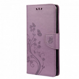 Læder Cover Xiaomi Redmi Note 10 Pro Sommerfugle Og Blomster