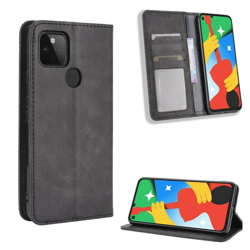 Cover Google Pixel 4A 5G Flip Cover 5g Stiliseret Vintage Lædereffekt