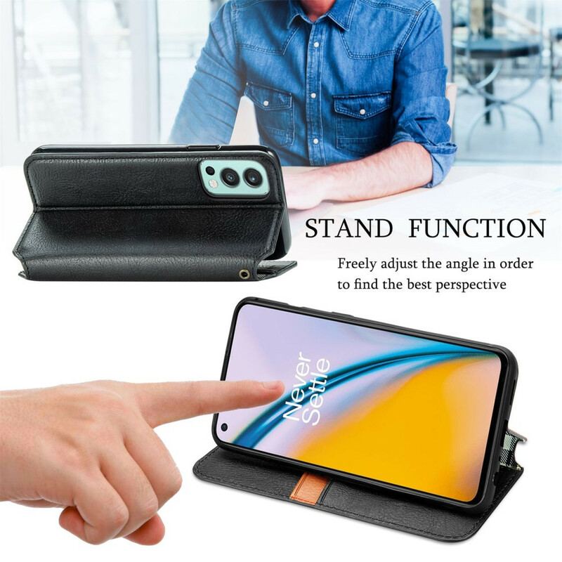 Cover OnePlus Nord 2 5G Flip Cover Diamanttekstur I Lædereffekt