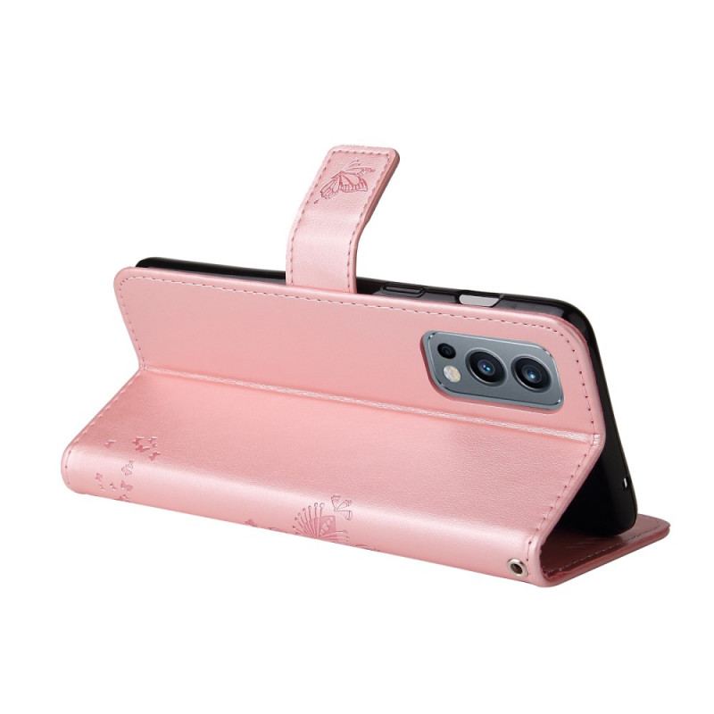 Flip Cover OnePlus Nord 2 5G Med Snor Træ Og Strappy Kat