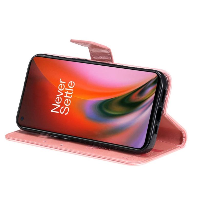Flip Cover OnePlus Nord 2 5G Med Snor Træ Og Strappy Kat