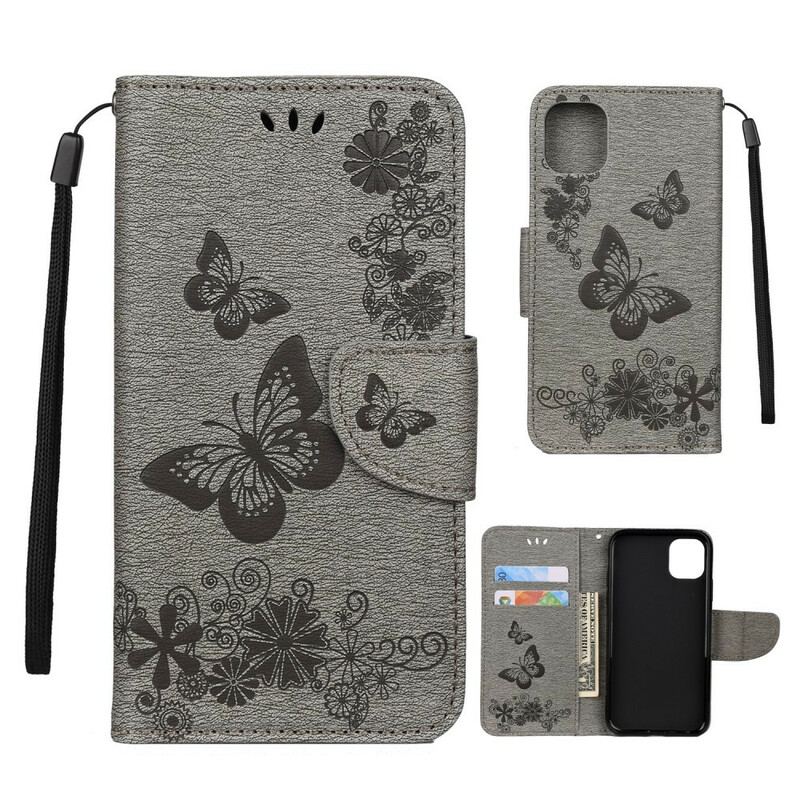 Flip Cover iPhone 11 Pro Med Snor Pragtfulde Stropsommerfugle
