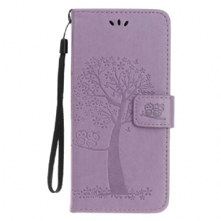 Flip Cover iPhone 11 Pro Med Snor Thong Træ Og Ugler
