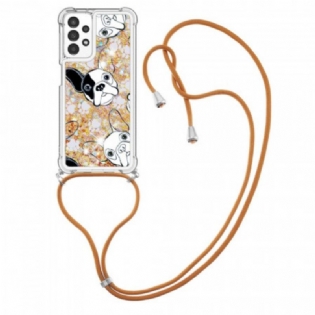 Cover Samsung Galaxy A13 Med Snor Hunde Med Pailletter Med Snoretræk