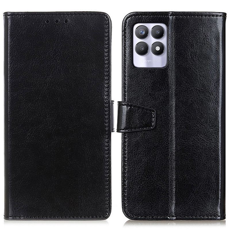 Flip Cover Realme 8i Enkel Skinnende Lædereffekt