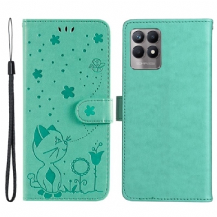 Flip Cover Realme 8i Med Snor Kat Og Bi Med Snor