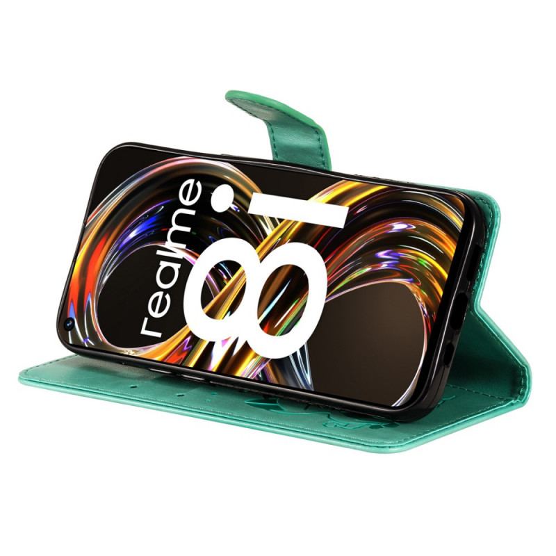 Flip Cover Realme 8i Med Snor Kat Og Bi Med Snor