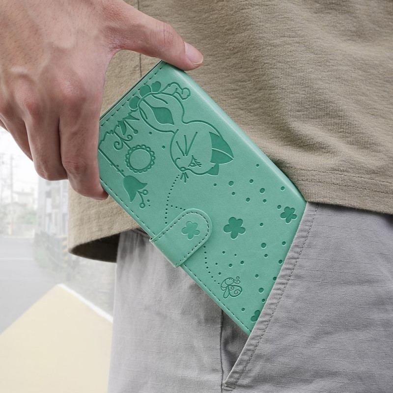 Flip Cover Realme 8i Med Snor Kat Og Bi Med Snor