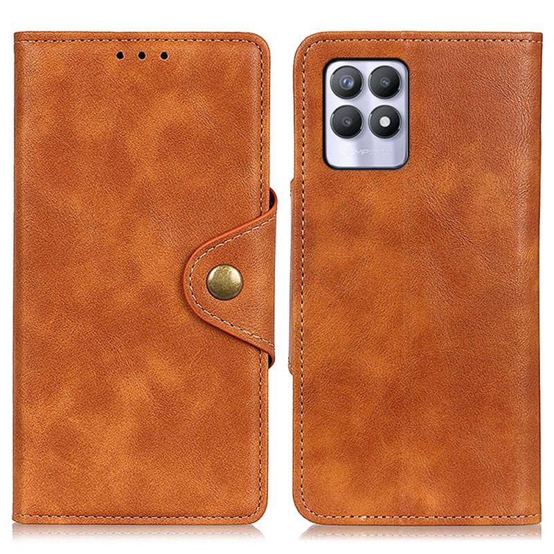 Læder Cover Realme 8i Vintage Imiteret Læder Og Knap