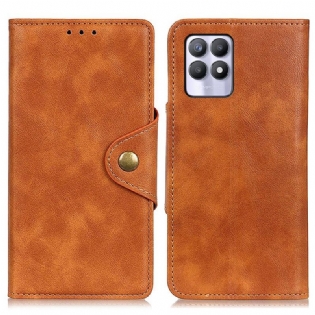 Læder Cover Realme 8i Vintage Imiteret Læder Og Knap