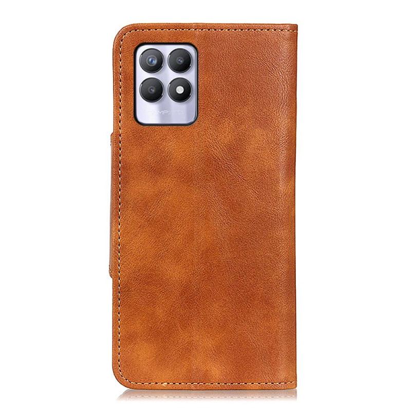 Læder Cover Realme 8i Vintage Imiteret Læder Og Knap