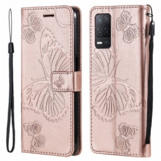 Flip Cover Realme 8 5G Læder Cover Sommerfugle Og Skrå Klap