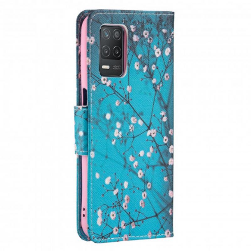 Læder Cover Realme 8 5G Blomstrende Gren