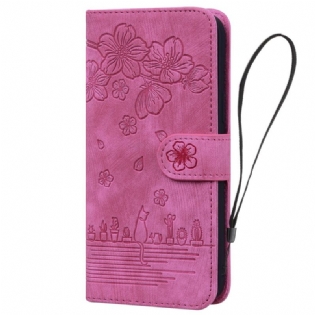 Flip Cover Samsung Galaxy A34 5G Med Snor Blomsterstreng Kat