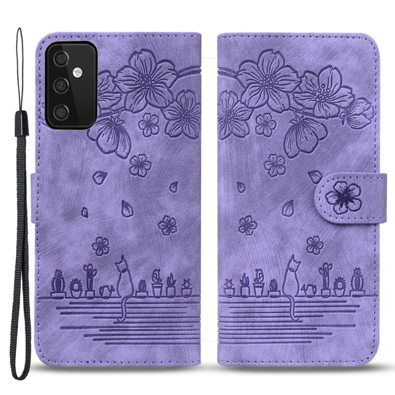 Flip Cover Samsung Galaxy A34 5G Med Snor Blomsterstreng Kat