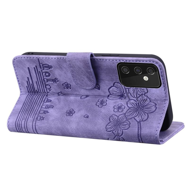 Flip Cover Samsung Galaxy A34 5G Med Snor Blomsterstreng Kat