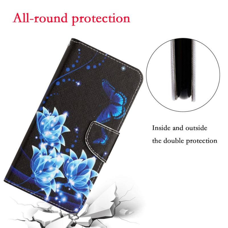 Flip Cover Samsung Galaxy A34 5G Med Snor Smukke Strappy Blomster