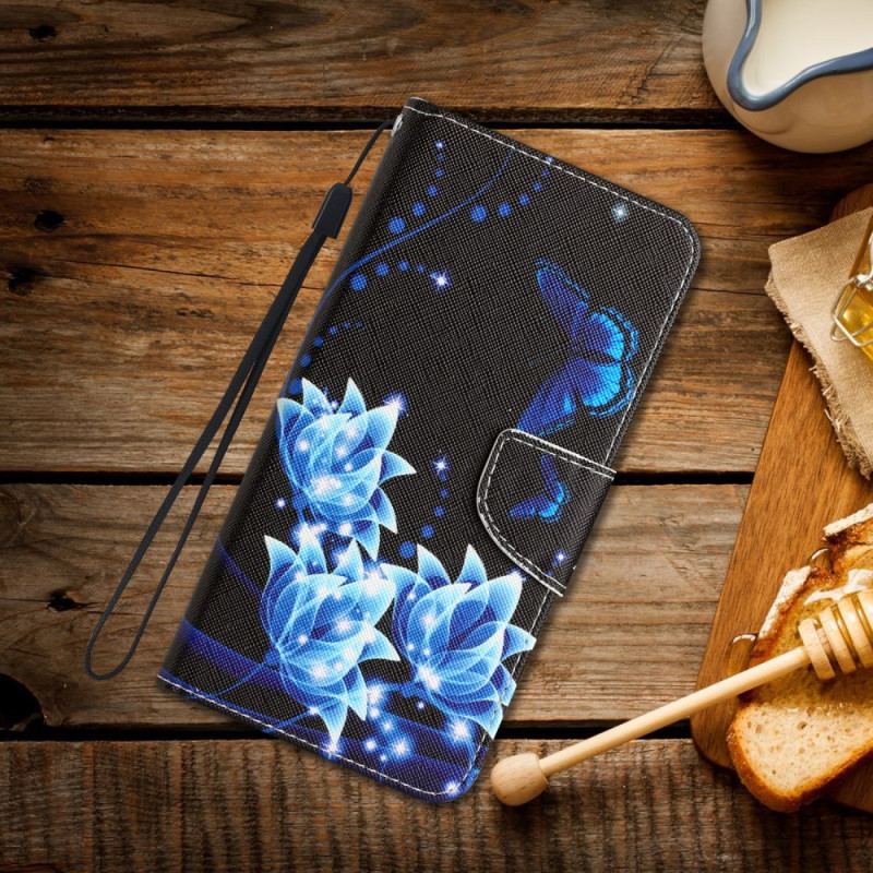 Flip Cover Samsung Galaxy A34 5G Med Snor Smukke Strappy Blomster