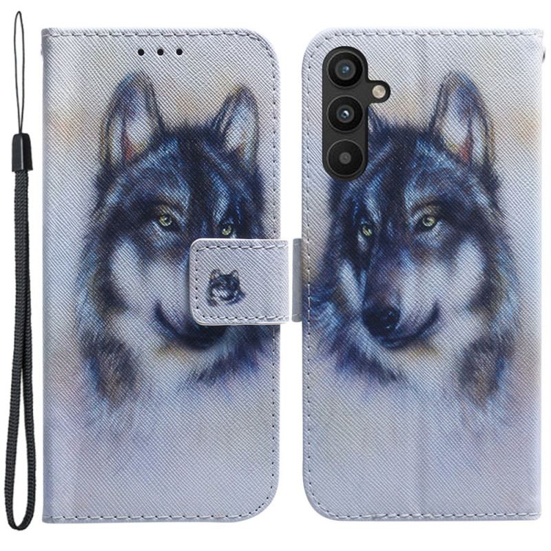 Flip Cover Samsung Galaxy A34 5G Med Snor Strappy Aquarel Wolf