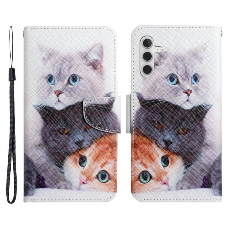 Flip Cover Samsung Galaxy A34 5G Med Snor Strappy Cat Familie