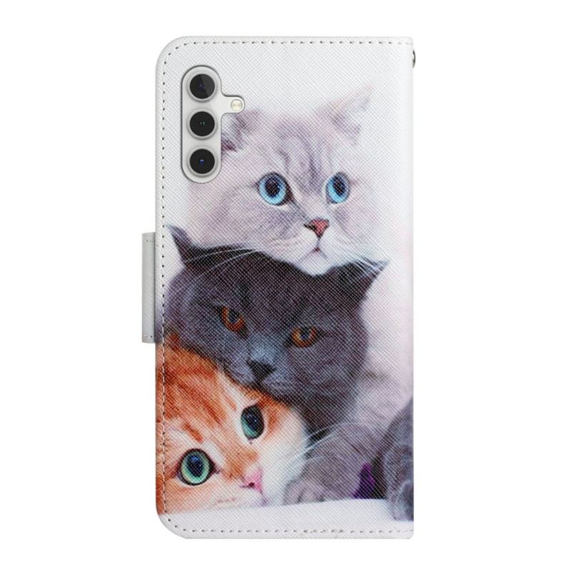 Flip Cover Samsung Galaxy A34 5G Med Snor Strappy Cat Familie