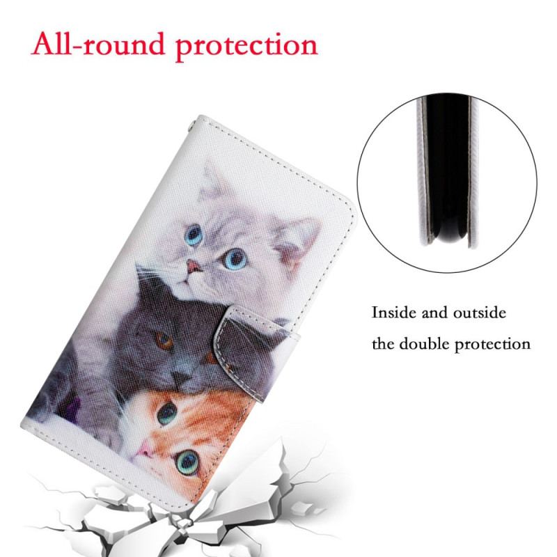 Flip Cover Samsung Galaxy A34 5G Med Snor Strappy Cat Familie