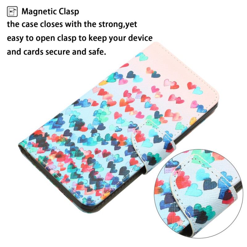 Flip Cover Samsung Galaxy A34 5G Med Snor Strappy Hearts Rain