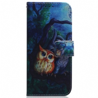 Flip Cover Samsung Galaxy A34 5G Med Snor Strappy Owls Maleri