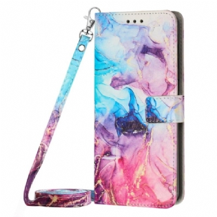 Læder Cover Samsung Galaxy A34 5G Marmor Skulderrem
