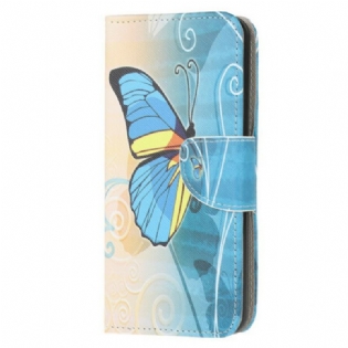 Flip Cover Xiaomi Redmi 9C Blå Og Gul Sommerfugl