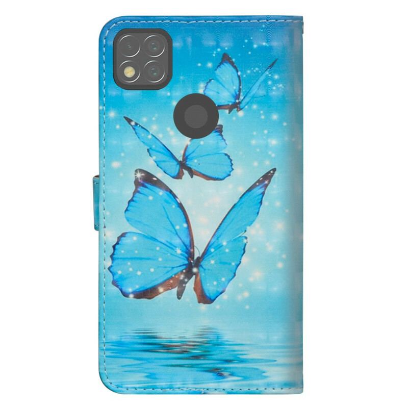 Flip Cover Xiaomi Redmi 9C Flyvende Blå Sommerfugle