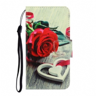 Flip Cover Xiaomi Redmi 9C Med Snor Romantisk Rose Med Rem