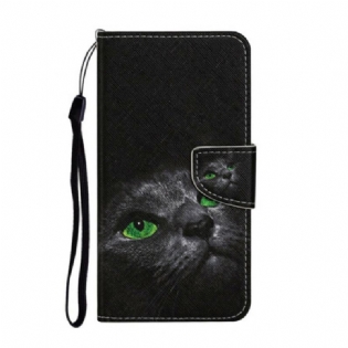 Flip Cover Xiaomi Redmi 9C Sort Kat Grønne Øjne
