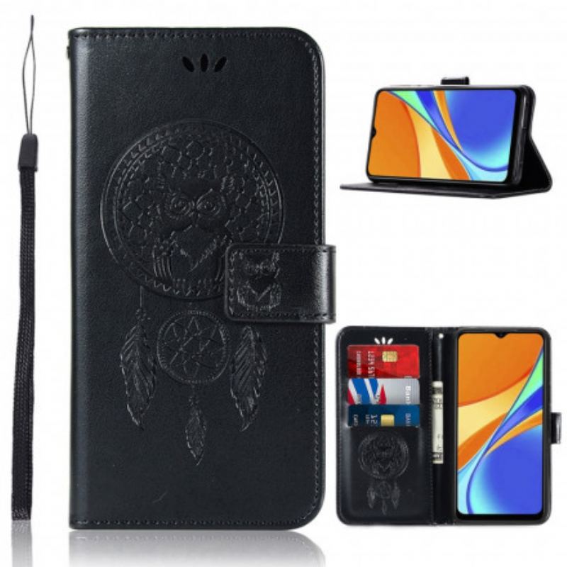 Læder Cover Xiaomi Redmi 9C Drømmefanger Ugle I Lædereffekt