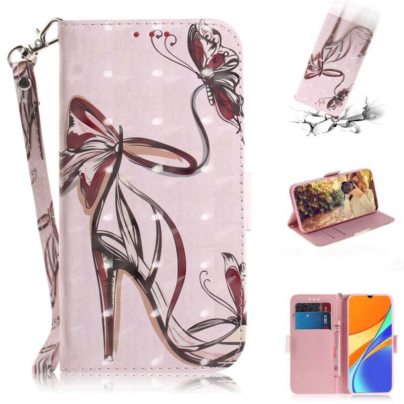 Læder Cover Xiaomi Redmi 9C Med Snor Strappy Pumpe