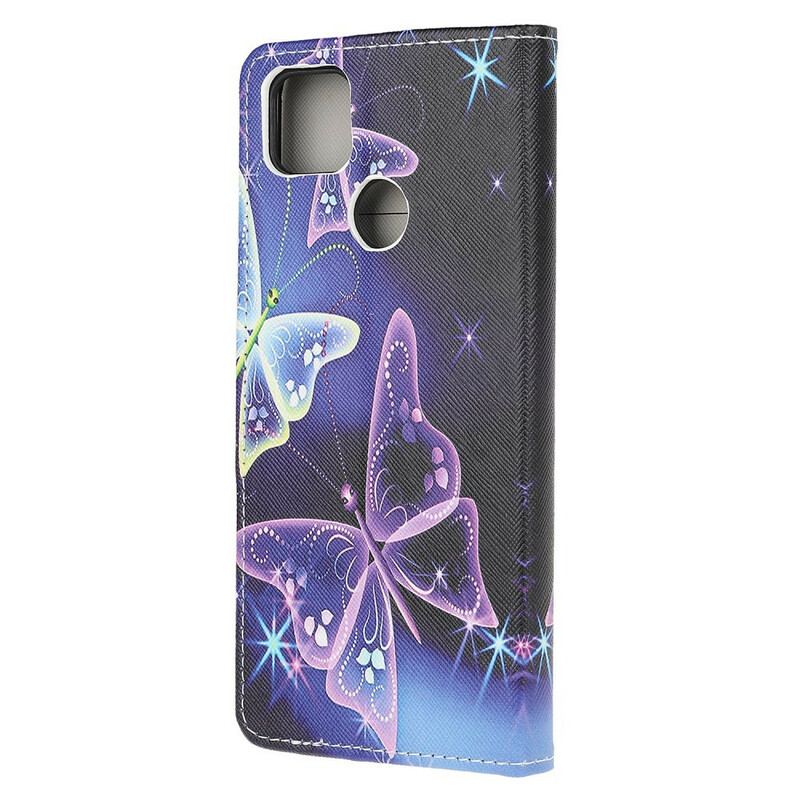 Læder Cover Xiaomi Redmi 9C Neon Sommerfugle
