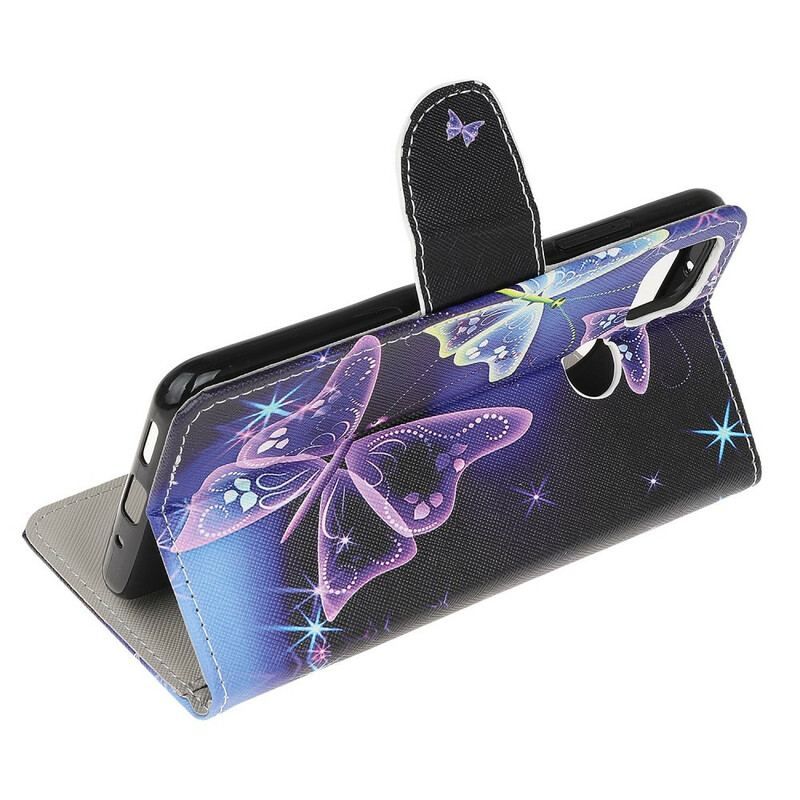 Læder Cover Xiaomi Redmi 9C Neon Sommerfugle