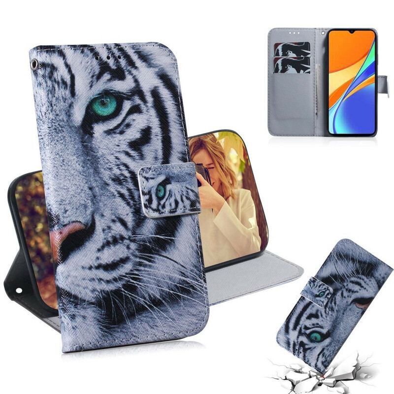 Læder Cover Xiaomi Redmi 9C Tiger Ansigt