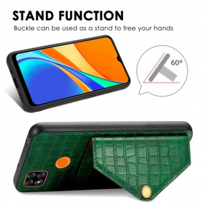 Mobilcover Xiaomi Redmi 9C Krokodillekortholder Og Stativ
