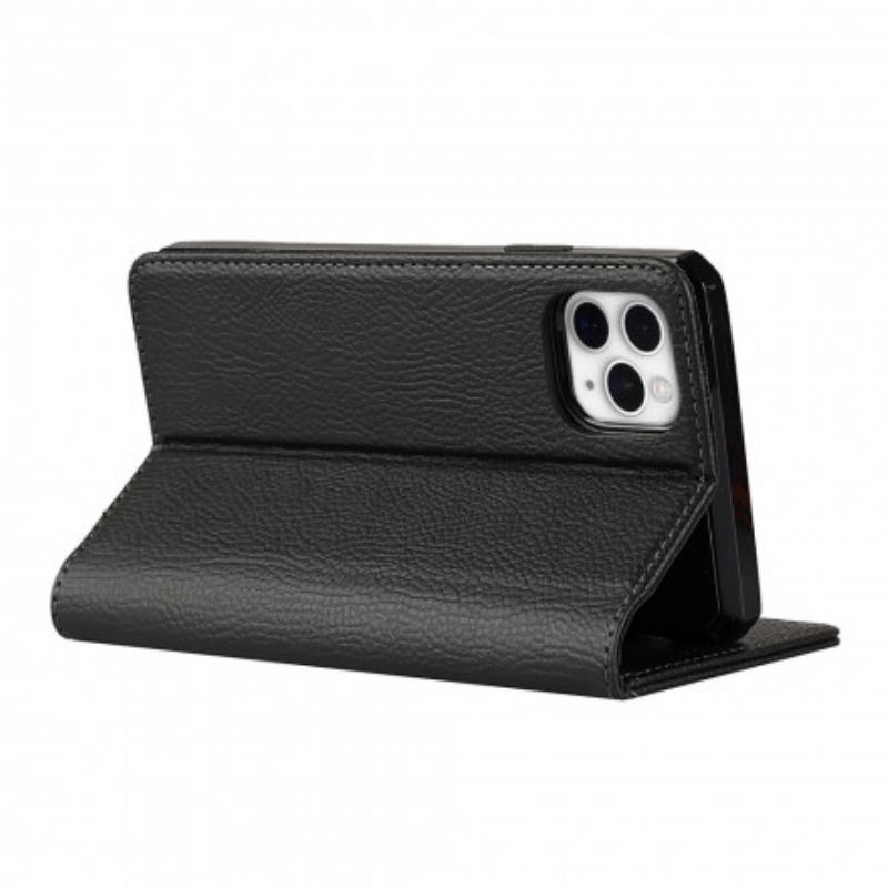 Cover iPhone 11 Pro Max Flip Cover Aftageligt Ægte Litchi-læder