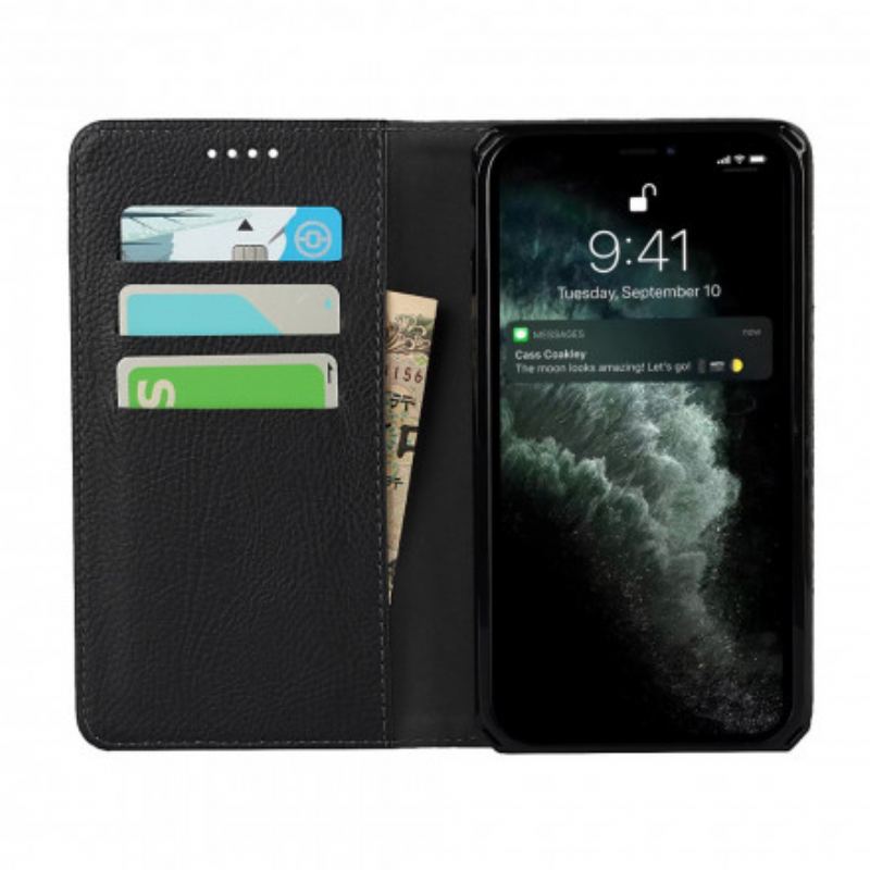 Cover iPhone 11 Pro Max Flip Cover Aftageligt Ægte Litchi-læder