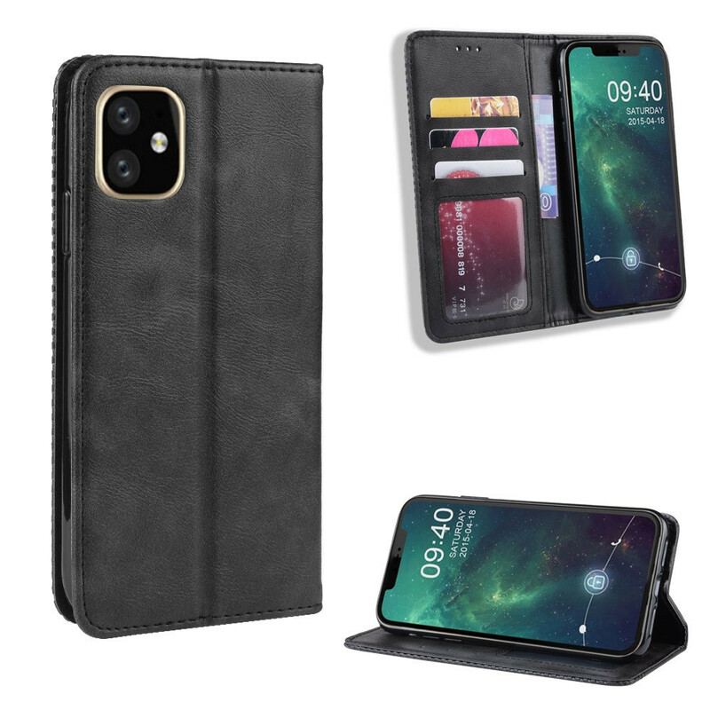 Cover iPhone 11 Pro Max Flip Cover Stiliseret Vintage Lædereffekt