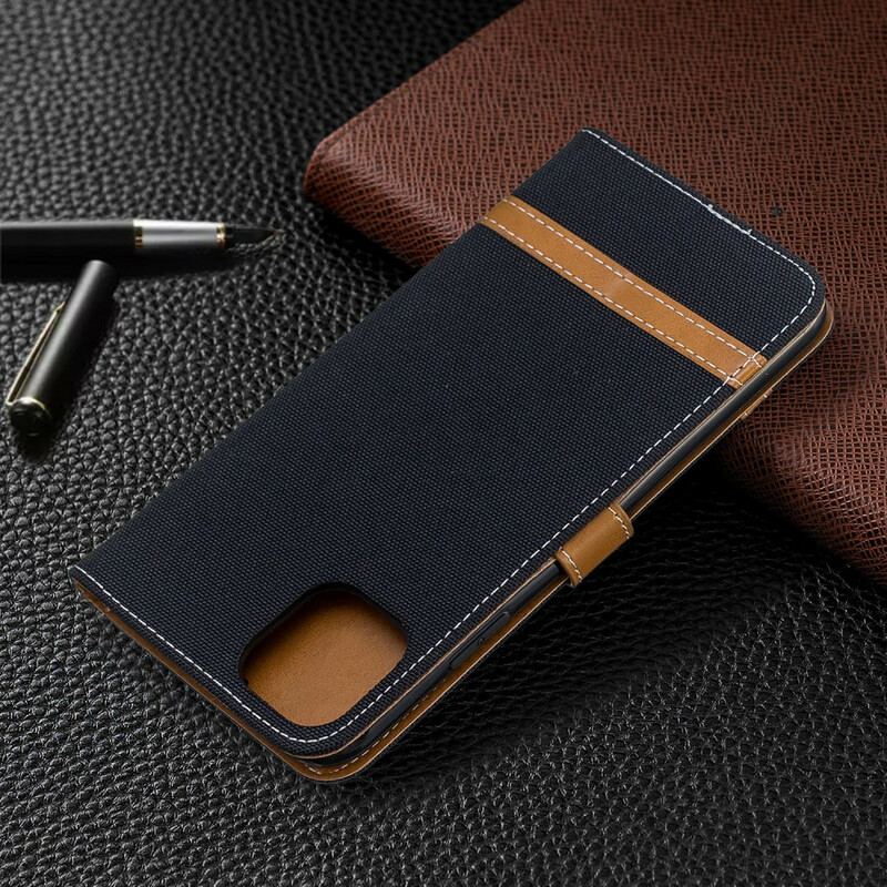 Flip Cover iPhone 11 Pro Max Med Snor Stof- Og Lædereffektrem
