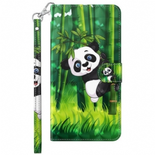 Flip Cover Samsung Galaxy M13 Panda Og Bambus Med Snor